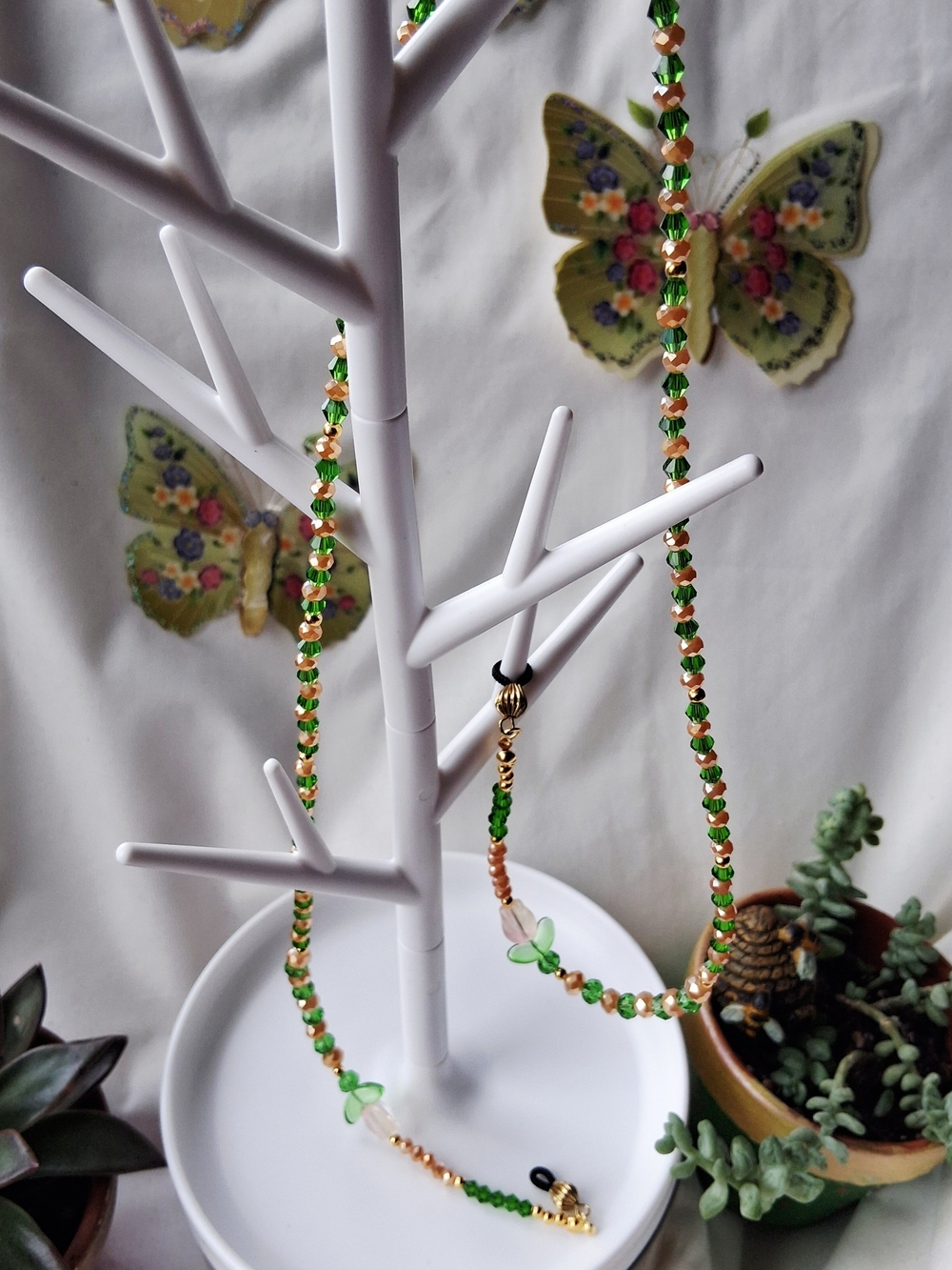 Green and Champagne W/Gold Beaded Women’s Eyeglass Chain
